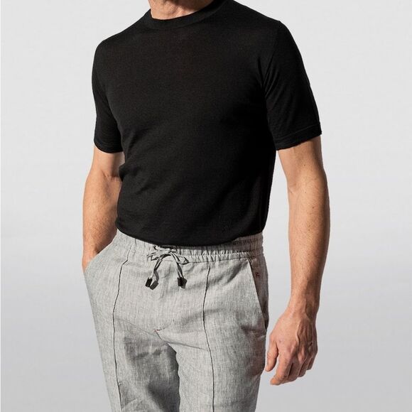 Isaia Wool Silk Cashmere Blend Classic Black Short Sleeve Tee T-Shirt Men Size M - Picture 8 of 11